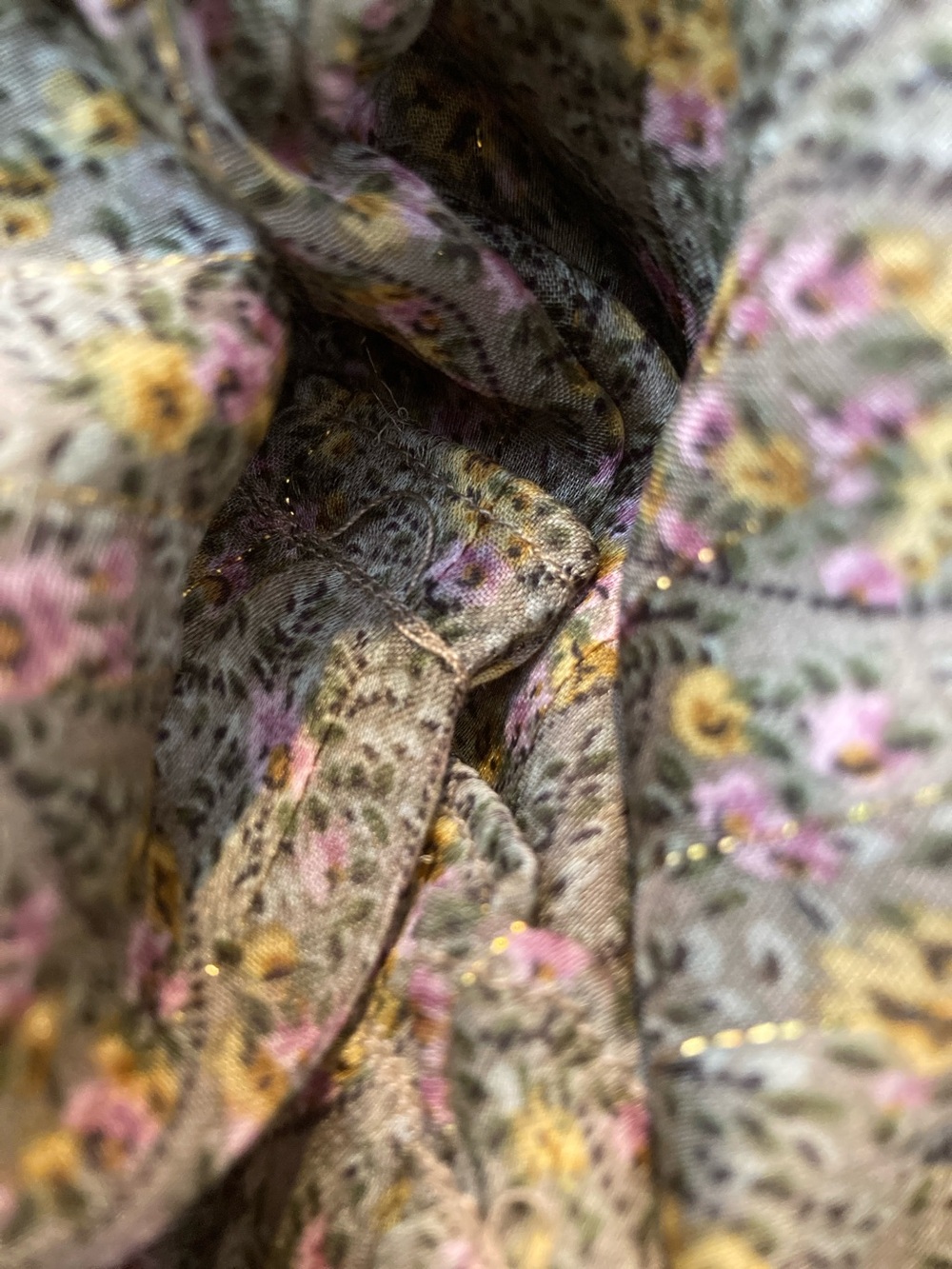 Elan Sage Floral Maxi Dress with Pink & Yellow Accents